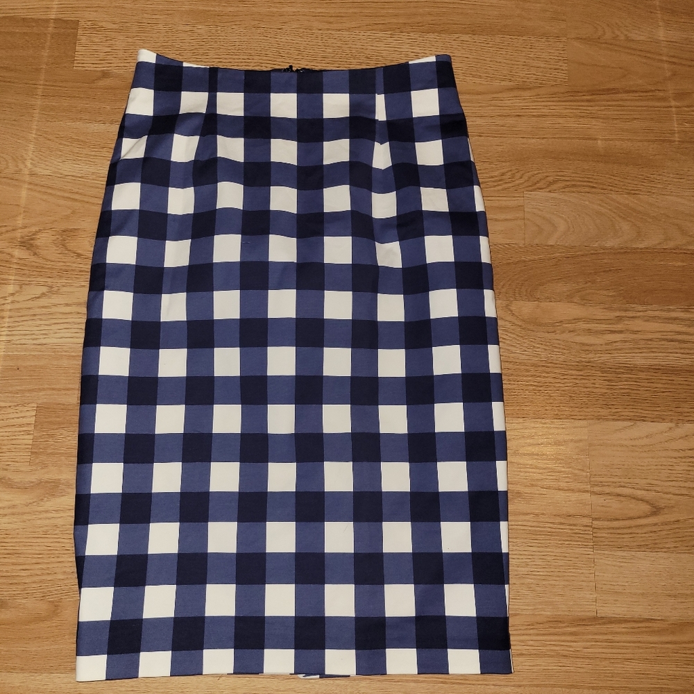 Boden Navy and White Gingham Pencil Skirt